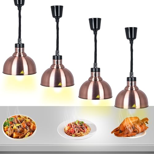 Wärmelampe Küche, Speisenwärmer Lampe Einziehbares, 250W Wärmelampe Buffet, Hängende Lebensmittel Wärmelampe für Küche und Buffets Esszimmer(Rotes Kupfer, 4 Stück) von VFDZ