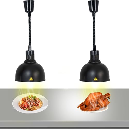 Wärmelampe Küche, Speisenwärmer Lampe Einziehbares, 250W Wärmelampe Buffet, Hängende Lebensmittel Wärmelampe für Küche und Buffets Esszimmer(Schwarz, 2 Stück) von VFDZ