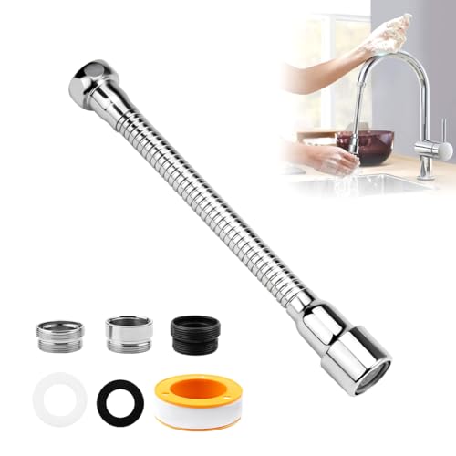 1 Stück Wasserhahn Verlängerung Küche 360° Drehbar Wasserhahnverlängerung Spritzkopf, Küchenarmatur mit 2pcs Wasserhahn Adapter, Metall Wasserhahnadapter für Küchen Bädern Toilette und Bars (20CM) von VFFNFF
