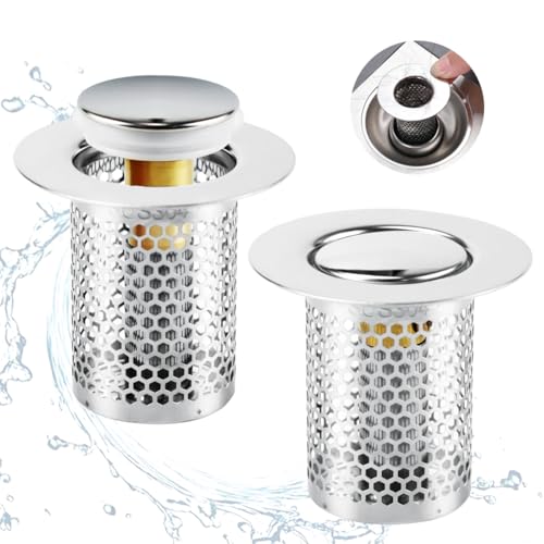 2 Stück Abflusssieb Waschbecken, 33 × 50mm Edelstahl Herausnehmbares Abflussstopfen, Waschbecken Sieb mit Federkern aus Messing, Bodenablauf Filter, Um haarsieb Gerüche Herauszufiltern für Küchen Bad von VFFNFF