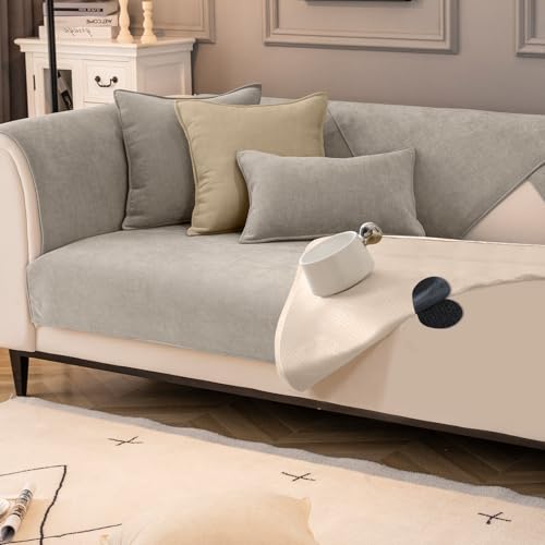 VFGFDJNDFX Doppelt rutschfeste Sofa ÜBerzug Mit Anti-Rutsch Gummipunkten Und Klettband, Weiche Chenille Universelle Sofabezug FüR 1 2 3 4 Sitzer (Monet Himmelgrau,110×240cm) von VFGFDJNDFX