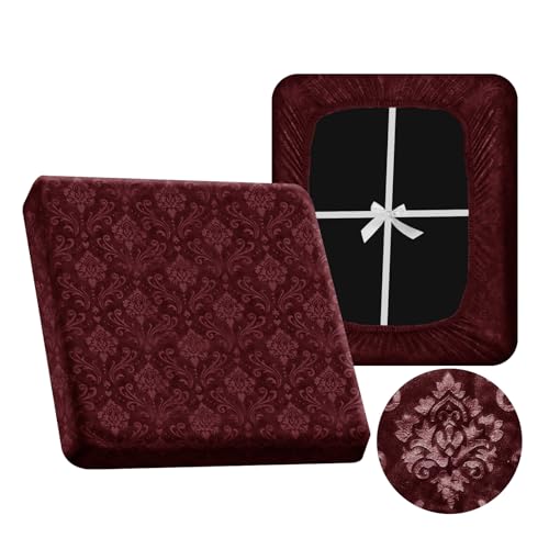 VFGFDJNDFX Geprägter Samt Sofa Sitzkissenbezug Stretch, rutschfeste Sofa Überzug Mit 4 Kordelzug, Bezüge Für Wohnwagenpolster Wohnmobil Caravan Schonbezug (Bordeauxrot,XL 1-Sitzer) von VFGFDJNDFX