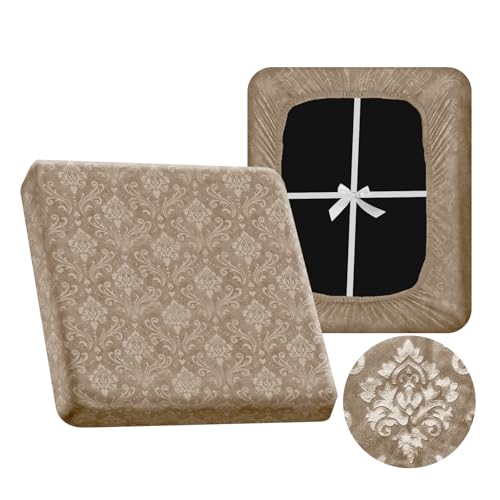 VFGFDJNDFX Geprägter Samt Sofa Sitzkissenbezug Stretch, rutschfeste Sofa Überzug Mit 4 Kordelzug, Bezüge Für Wohnwagenpolster Wohnmobil Caravan Schonbezug (Kamel,XL 1-Sitzer) von VFGFDJNDFX