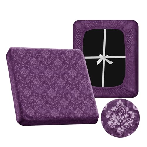 VFGFDJNDFX Geprägter Samt Sofa Sitzkissenbezug Stretch, rutschfeste Sofa Überzug Mit 4 Kordelzug, Bezüge Für Wohnwagenpolster Wohnmobil Caravan Schonbezug (Lila,XL 1-Sitzer) von VFGFDJNDFX