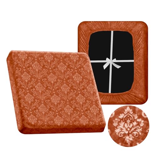VFGFDJNDFX Geprägter Samt Sofa Sitzkissenbezug Stretch, rutschfeste Sofa Überzug Mit 4 Kordelzug, Bezüge Für Wohnwagenpolster Wohnmobil Caravan Schonbezug (Orange,Kleiner 1-Sitzer) von VFGFDJNDFX