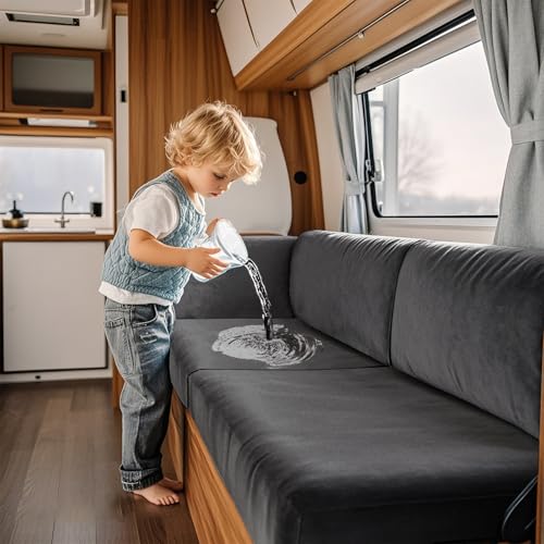 VFGFDJNDFX Premium Wasserdicht Wohnmobil Esstisch Kissenbezüge Samt Kissenbezüge Für Wohnwagen Camper Sitzgarnitur RV Esstischsitzbezüge (Grau,Rückenlehne) von VFGFDJNDFX