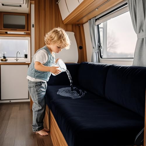 VFGFDJNDFX Premium Wasserdicht Wohnmobil Esstisch Kissenbezüge Samt Kissenbezüge Für Wohnwagen Camper Sitzgarnitur RV Esstischsitzbezüge (Marineblau,2-Sitzer) von VFGFDJNDFX