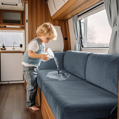 VFGFDJNDFX Premium Wasserdicht Wohnmobil Esstisch Kissenbezüge Samt Kissenbezüge Für Wohnwagen Camper Sitzgarnitur RV Esstischsitzbezüge (Schieferblau,Rückenlehne) von VFGFDJNDFX