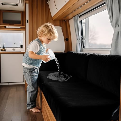 VFGFDJNDFX Premium Wasserdicht Wohnmobil Esstisch Kissenbezüge Samt Kissenbezüge Für Wohnwagen Camper Sitzgarnitur RV Esstischsitzbezüge (Schwarz,3-Sitzer) von VFGFDJNDFX