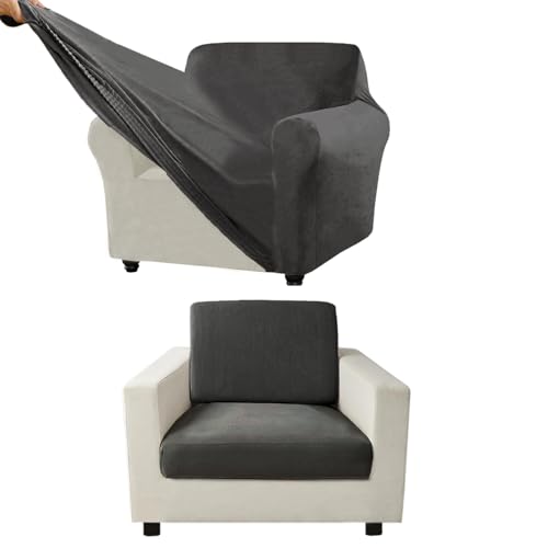 VFGFDJNDFX Samt Sofa Überzug, Couchbezug Stretch Set Mit Separaten Sitzbezüge Rückenlehnenbezug, Sofabezug rutschfest Sofahusse Für Haustier (Dunkelgrau,Einsitzer-Groß 5 STK) von VFGFDJNDFX