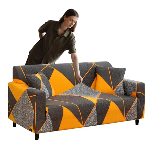 VFGFDJNDFX Sofabezug Stretch Universal Mit Blumendruck, Sofa üBerzug Elastische Spandex, Couchbezug Waschbar, Sofaschoner rutschfest FüR Hunde Haustiere (Geometrische Fliesen,3 Sitzer) von VFGFDJNDFX