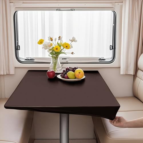 VFGFDJNDFX Spanntischdecke Rechteckig, PVC Outdoor Tischdecke Wetterfest Mit Gummizug, Abwischbare Vinyl Tischtuch Für Wohnmobil Picknick (Kaffee,60 * 60cm(quadra)) von VFGFDJNDFX