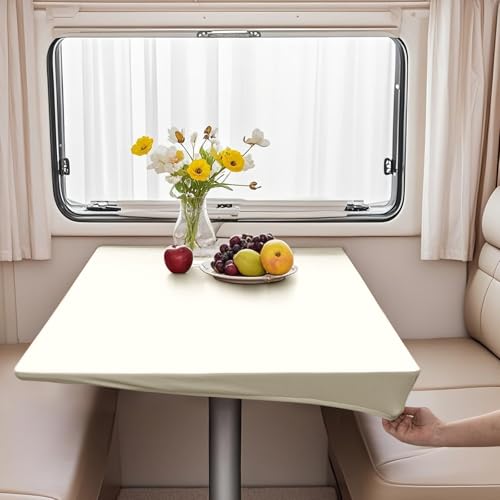 VFGFDJNDFX Spanntischdecke Rechteckig, PVC Outdoor Tischdecke Wetterfest Mit Gummizug, Abwischbare Vinyl Tischtuch Für Wohnmobil Picknick (Milchweiß,80 * 80cm(quadra)) von VFGFDJNDFX