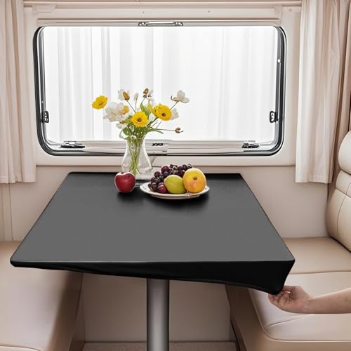 VFGFDJNDFX Spanntischdecke Rechteckig, PVC Outdoor Tischdecke Wetterfest Mit Gummizug, Abwischbare Vinyl Tischtuch Für Wohnmobil Picknick (Schwarz,60 * 60cm(quadra)) von VFGFDJNDFX