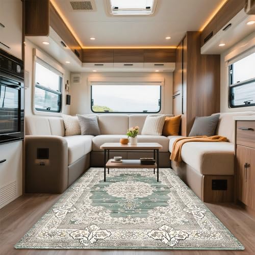 VFGFDJNDFX Teppich Boho FüR Wohnmobil, Vintage Kurzflor Outdoor Teppich rutschfest Waschbar, FußMatte Carpet FüR Camping Wohnzimmer Garten Deko (Boho Teppich-10,40 * 60cm) von VFGFDJNDFX