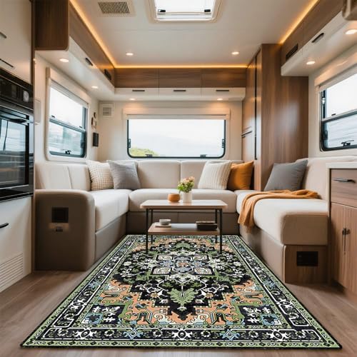 VFGFDJNDFX Teppich Boho FüR Wohnmobil, Vintage Kurzflor Outdoor Teppich rutschfest Waschbar, FußMatte Carpet FüR Camping Wohnzimmer Garten Deko (Boho Teppich-11,60 * 90cm) von VFGFDJNDFX