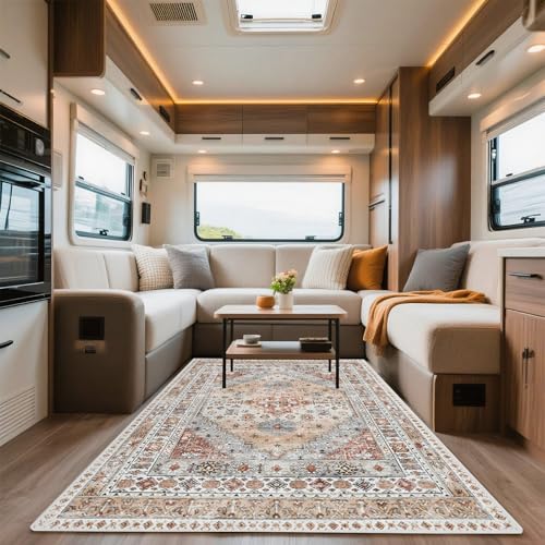 VFGFDJNDFX Teppich Boho FüR Wohnmobil, Vintage Kurzflor Outdoor Teppich rutschfest Waschbar, FußMatte Carpet FüR Camping Wohnzimmer Garten Deko (Boho Teppich-23,40 * 60cm) von VFGFDJNDFX