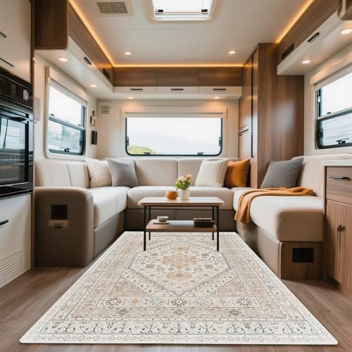 VFGFDJNDFX Teppich Boho FüR Wohnmobil, Vintage Kurzflor Outdoor Teppich rutschfest Waschbar, FußMatte Carpet FüR Camping Wohnzimmer Garten Deko (Boho Teppich-28,60 * 90cm) von VFGFDJNDFX