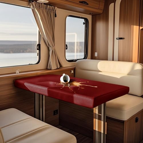 VFGFDJNDFX Tischdecke Mit Gummizug Für Wohnwagenpolster, Wasserdicht Abwaschbare Spanntischdecke Rechteckig, Wachstuchtischdecke Für Wohnmobil (Burgunderrot,4-Personen) von VFGFDJNDFX