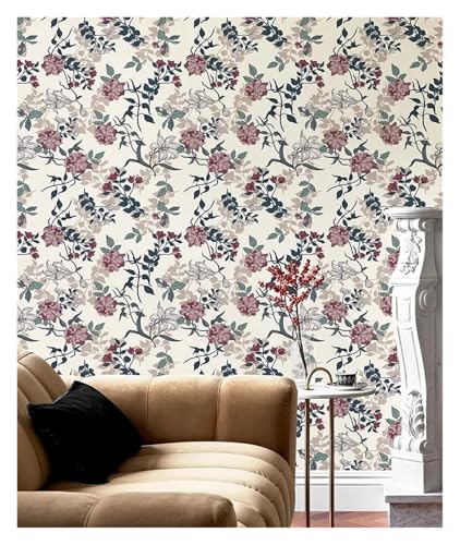VFIDPSU Abnehmbare Tapete aus Vinyl mit Blumendruck, schicke Blumen-PVC-Tapete for Abziehen und Aufkleben, Wanddekoration, klassischer rosa Möbelschrankaufkleber(44cmx150cm) von VFIDPSU