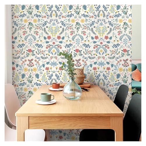 VFIDPSU Blaue und rosa Crush Floral Tapete, selbstklebende Blumen-Kontaktpapier for Abziehen und Aufkleben, elegante wasserdichte PVC-Tapete(44cmx150cm) von VFIDPSU