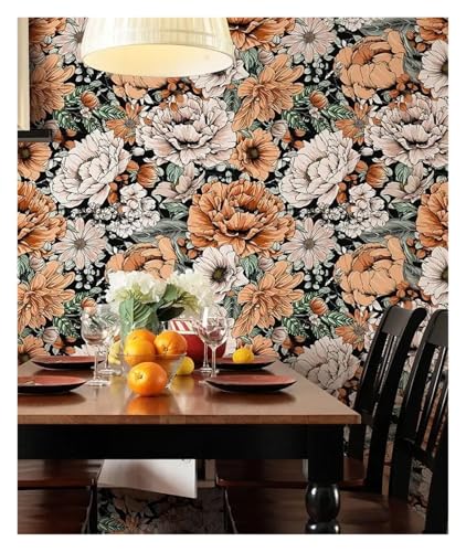 VFIDPSU Gelbe Pfingstrose Riches PVC-Tapete, elegante Retro-Buntblumen-Vinyl-Wanddekoration, Möbel, Schrank, Kontaktpapier(44cmx300cm) von VFIDPSU