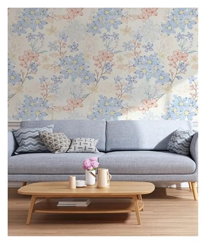 VFIDPSU Hellblaue Blumentapete for Abziehen und Aufkleben, PVC, Blumen, Heimdekoration, selbstklebender gelber Schrankaufkleber(44cmx300cm) von VFIDPSU