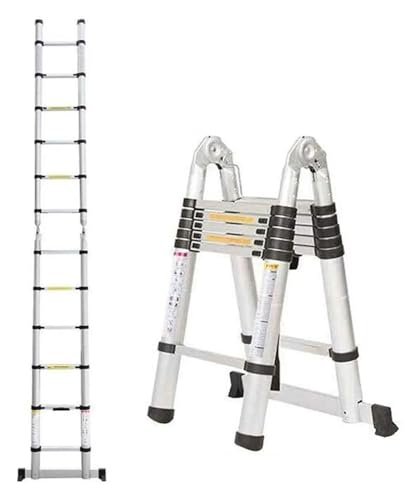VFIDPSU Klappbare Leiter Aluminium 3,8 m/12,5 ft Klappbare Teleskopleiter Ausziehbar 16 Stufen, Kann Gerade Oder A-Rahmenleiter Verwendet Werden, 150KG Kapazität von VFIDPSU