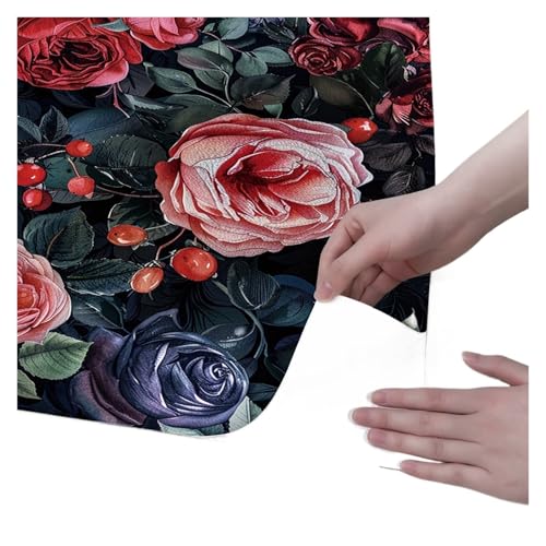 VFIDPSU Rote Blumentapete, selbstklebend, Vinyl, wasserdicht, for Küche und Bad, Wanddekoration, dunkle Blumentapete, Schrankaufkleber von VFIDPSU