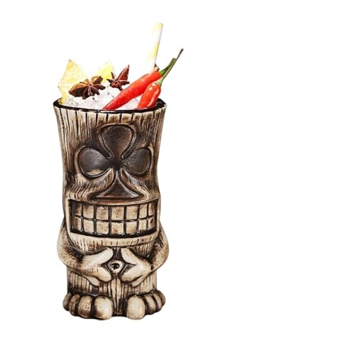 VFIDPSU Tiki-Becher Poker Cup Cocktailglas Hawaii-Serie Handgemachte Keramik Bar Weingläser(Black) von VFIDPSU