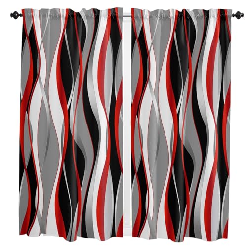 VFIDPSU Vorhänge 3D Abstrakte Linien Farbverlauf Rot Vorhang Dekoration Wohnzimmer Kurze Vorhänge Fenster Behandlungen for Küche Schlafzimmer(W135 x H183cm x2) von VFIDPSU