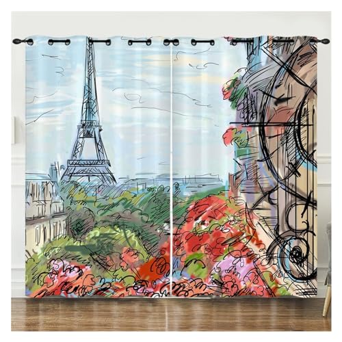 VFIDPSU Vorhänge 3D-Druck Moderne Stadtliebhaber Ahornblatt 2 Stück Vorhang for Wohnzimmer Schlafzimmer Dekor Haken(A6,Grommet TOP_W70H165(cm) X2) von VFIDPSU
