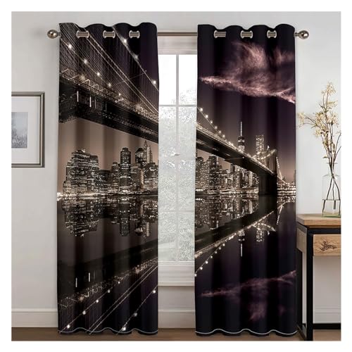 VFIDPSU Vorhänge 3D Moderne Schwarze Nachtansicht der modernen Stadt Fenstervorhang Schattierung Polyester Schlafzimmer Wohnzimmer Haken Öse dekorativ(10,Hook_132W164H(cm) 52X65IN) von VFIDPSU