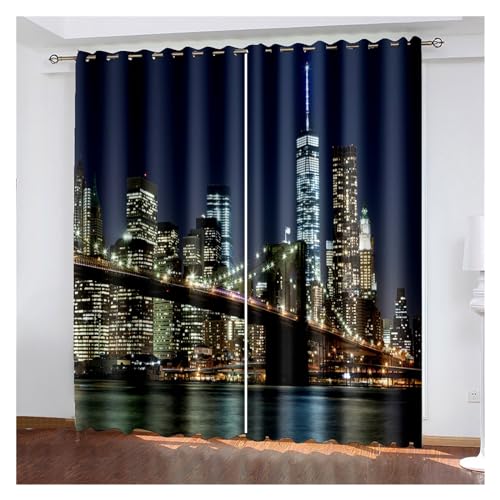 VFIDPSU Vorhänge 3D Moderne Schwarze Nachtansicht der modernen Stadt Fenstervorhang Schattierung Polyester Schlafzimmer Wohnzimmer Haken Öse dekorativ(5,Hook_173W214H(cm) 68X84IN) von VFIDPSU