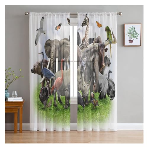VFIDPSU Vorhänge 3D-Wildtiere-Zoo-Tüllvorhänge for Wohnzimmer, Vorhänge, Fenster, durchsichtige Moderne Vorhänge for Schlafzimmerdekoration(135W x 244H(cm)) von VFIDPSU