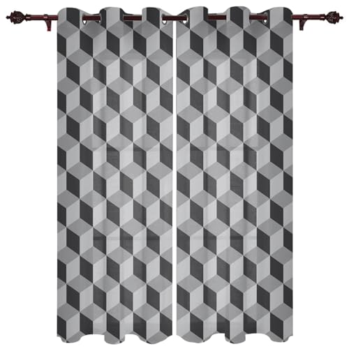 VFIDPSU Vorhänge Küche Fenster Vorhänge 3D Quadratische Geometrie Grau Erwachsene Kinder Schlafzimmer Dekoration Wohnzimmer Hängende StoffBehandlung Vorhänge(135W x 185H(cm) x2) von VFIDPSU