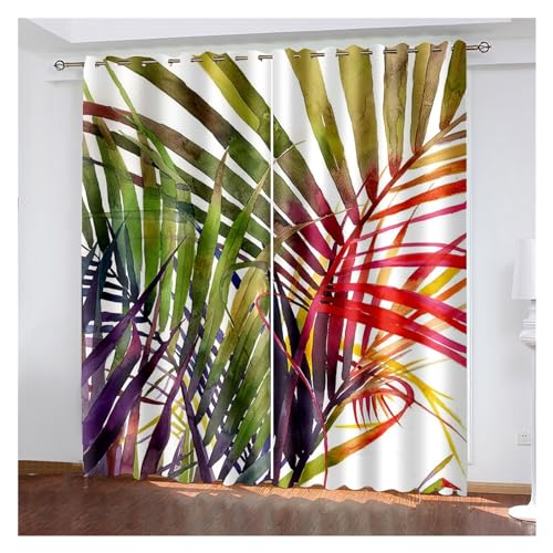 VFIDPSU Vorhänge Pflanze Tropische Vegetation 3D-Druck Metallösen dekorative Vorhänge, Schlafzimmer Wohnzimmer Büro Vorhänge 2 Stück(1,Hook_W110XH240(cm) X2PCS) von VFIDPSU