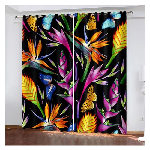 VFIDPSU Vorhänge Pflanze Tropische Vegetation 3D-Druck Metallösen dekorative Vorhänge, Schlafzimmer Wohnzimmer Büro Vorhänge 2 Stück(10,Grommet TOP_W110XH220(cm) X2PCS) von VFIDPSU
