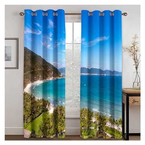 VFIDPSU Vorhänge Seaside Sunset Sunset Landscape Sonnenschutzvorhänge 3D-Digitaldruck Polyestervorhänge 2 Panel Wohnzimmer Schlafzimmer Dekor Vorhänge(4,Grommet TOP_100W130H(cm) 40X51IN) von VFIDPSU