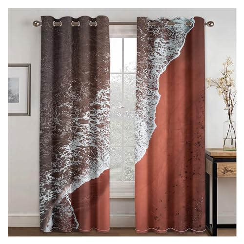 VFIDPSU Vorhänge Seaside Sunset Sunset Landscape Sonnenschutzvorhänge 3D-Digitaldruck Polyestervorhänge 2 Panel Wohnzimmer Schlafzimmer Dekor Vorhänge(5,Hook_220W214H(cm) 87X84IN) von VFIDPSU