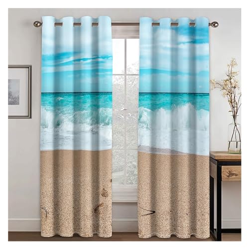 VFIDPSU Vorhänge Seaside Sunset Sunset Landscape Sonnenschutzvorhänge 3D-Digitaldruck Polyestervorhänge 2 Panel Wohnzimmer Schlafzimmer Dekor Vorhänge(6,Hook_135W245H(cm) 53X96IN) von VFIDPSU