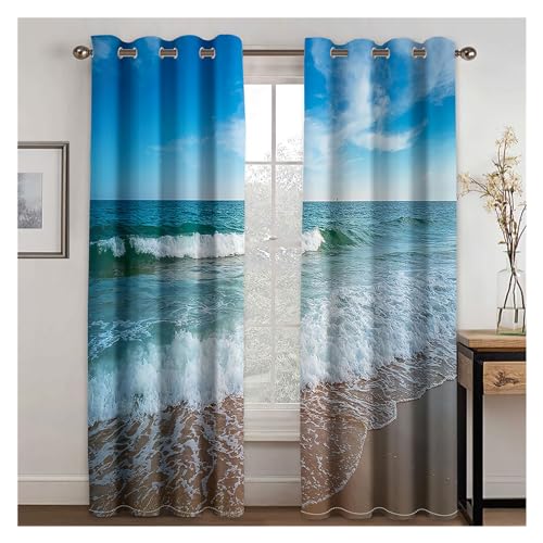 VFIDPSU Vorhänge Seaside Sunset Sunset Landscape Sonnenschutzvorhänge 3D-Digitaldruck Polyestervorhänge 2 Panel Wohnzimmer Schlafzimmer Dekor Vorhänge(7,Hook_135W165H(cm) 53X65IN) von VFIDPSU
