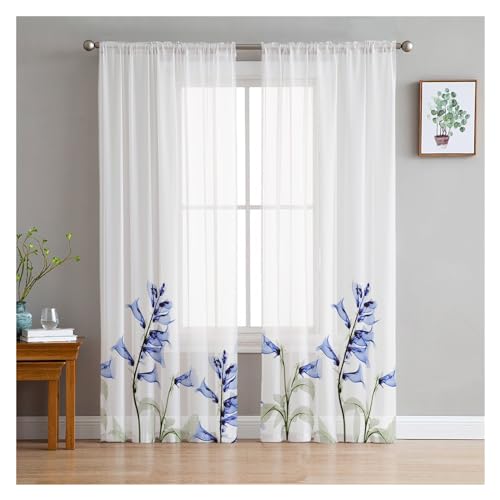 VFIDPSU Vorhänge Transparente Vorhänge mit 3D-Blume, Blaue Blume, for Wohnzimmer, Schlafzimmer, Kinderzimmer, Tüll-Fenstervorhänge(135W x 183H(cm)) von VFIDPSU