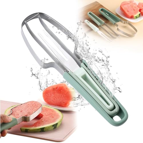 VFK Obstschneider aus Edelstahl 3-in-1, 2024 Neu Premium Wassermelonengabel-Schneidewerkzeug, Kitchen Gadgets Obstgabeln Schneidemesser, Sommer Wassermelonen-Fruchtschneidegabel von VFK