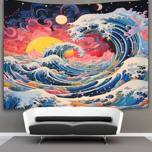 VFKLZCNYR 3D Druck Ocean Wave Wandteppiche Poster Ornament Wandbehang Wandteppich Wanddeko Wandbehang Für Wohnzimmer Schlafzimmer Tapisserie 130cmx150cm von VFKLZCNYR