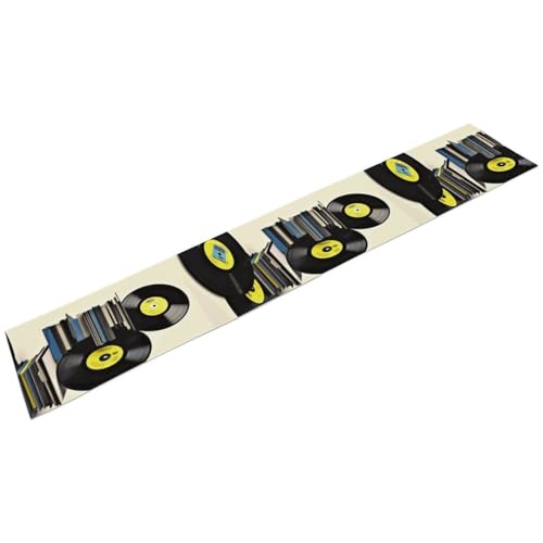 Tischläufer 34 x 183 cm, moderner eleganter Tischläufer, Vinyl-Schallplatten und Klebebänder, Kommoden, Küchen-Esstisch-Dekoration für Zuhause, Party-Dekoration von VFMKT