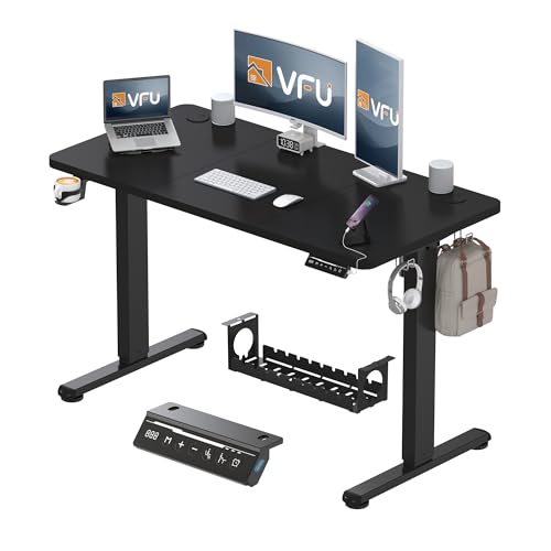 VFU Höhenverstellbarer Schreibtisch mit USB-C Ladeanschluss 120 x 60cm, Memory-Funktion Stabiler Schreibtisch Höhenverstellbar Elektrisch, Steh-Sitz Tisch Stehpult Verstellbarer Computertisch, Schwarz von VFU