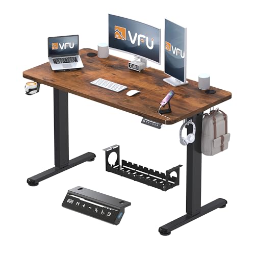 VFU Höhenverstellbarer Schreibtisch mit USB-C Ladeanschluss 120 x 60cm, Memory-Funktion Stabiler Schreibtisch Höhenverstellbar Elektrisch, Steh-Sitz Tisch Stehpult Verstellbarer Computertisch, Braun von VFU