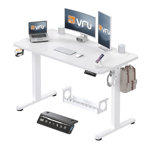 VFU Höhenverstellbarer Schreibtisch mit USB-C Ladeanschluss 120 x 60cm, Memory-Funktion Stabiler Schreibtisch Höhenverstellbar Elektrisch, Steh-Sitz Tisch Stehpult Verstellbarer Computertisch, Weiß von VFU