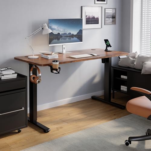 VFU Höhenverstellbarer Schreibtisch mit USB-C Ladeanschluss 140 x 60cm, Memory-Funktion Stabiler Schreibtisch Höhenverstellbar Elektrisch, Steh-Sitz Tisch Stehpult Verstellbarer Computertisch, Braun von VFU